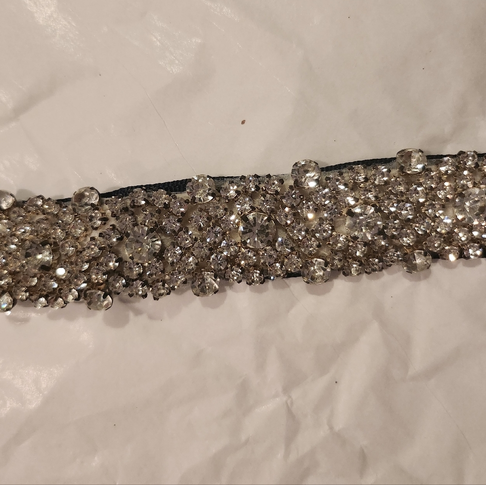Woman's rhinestone belt with blue ribbon. - Picture 3 of 4